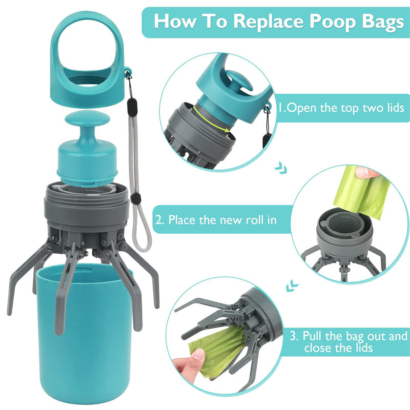Portable Lightweight Dog Pooper Scooper With Built-in Poop Bag Dispenser Eight-claw Shovel For Pet Toilet Picker