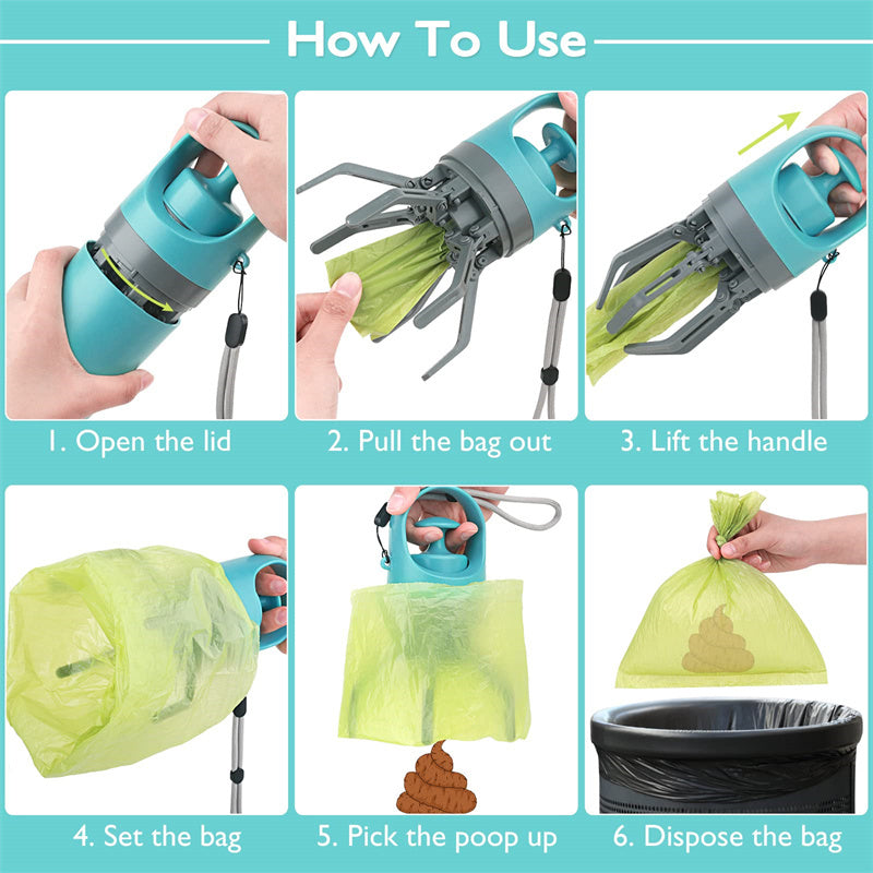 Portable Lightweight Dog Pooper Scooper With Built-in Poop Bag Dispenser Eight-claw Shovel For Pet Toilet Picker
